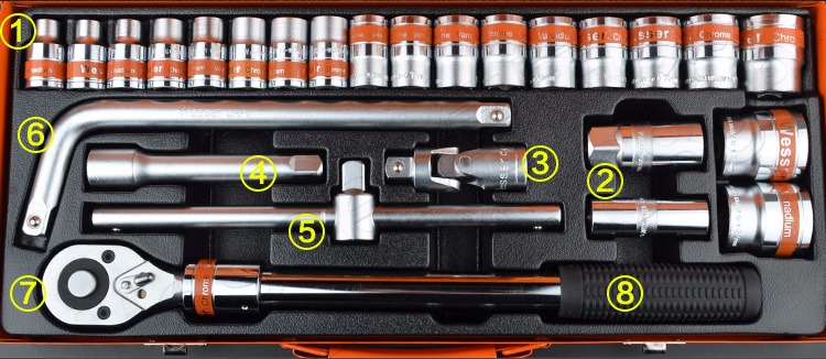 Đức Wilson WESSER 22-100 bộ cờ lê ổ cắm bằng tay inch mét đặt công cụ lốp xe