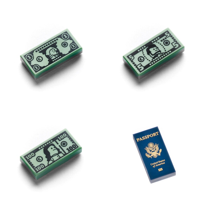 Citizenbrick Third-Party Minifigure Accessories Printed Bricks Dollar Passport Trendy Toys Building Blocks