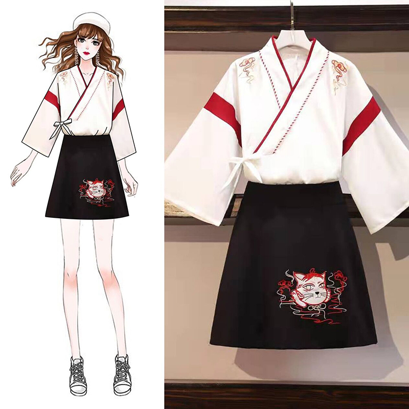 Divine Maiden Japanese Kimono Fresh Photography Retro Small Kimono Dark Long Dress Modified Chinese Style Kimono for Women