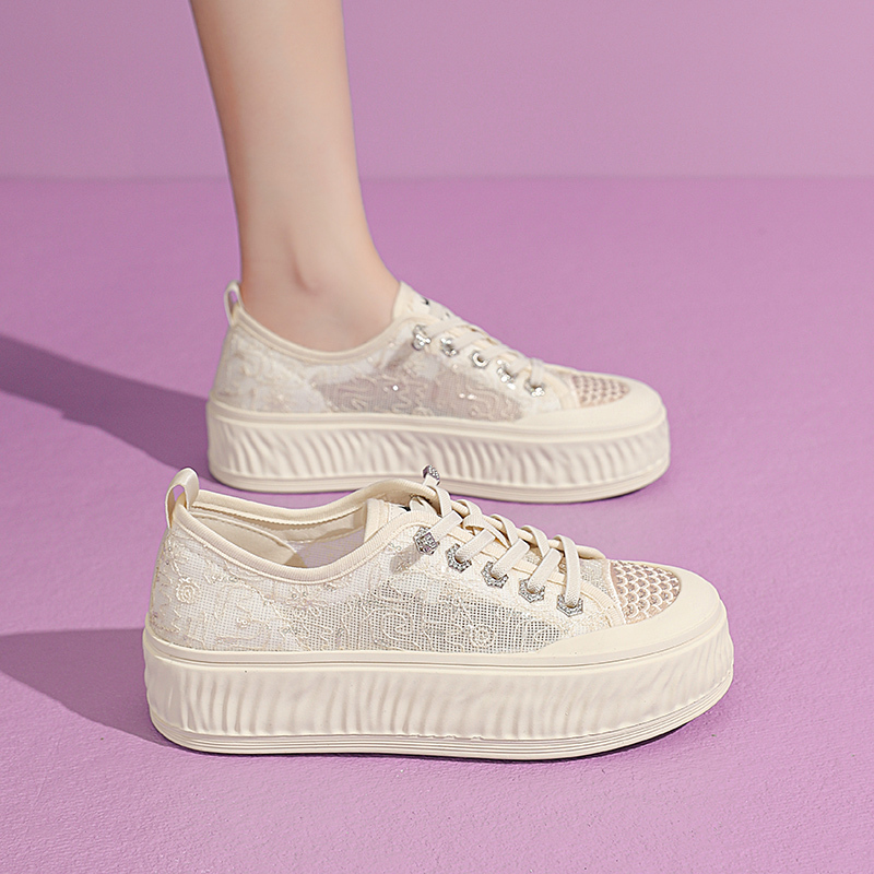 Popular Women's Shoes Summer Fisherman Shoes 2025 New Thick-Soled Lace Mesh Shoes Lightweight Soft-Soled Breathable Casual Shoes
