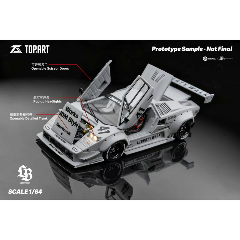 Topart 1:64 Lamborghini Countach lb Full-Scale Alloy Car Model in Battle Gray