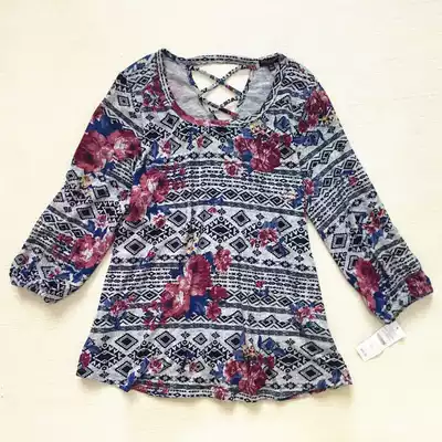 Foreign trade large size women's original tail single spring new fat mm printed knitted T-shirt nine-point sleeve jacket 200 Jin