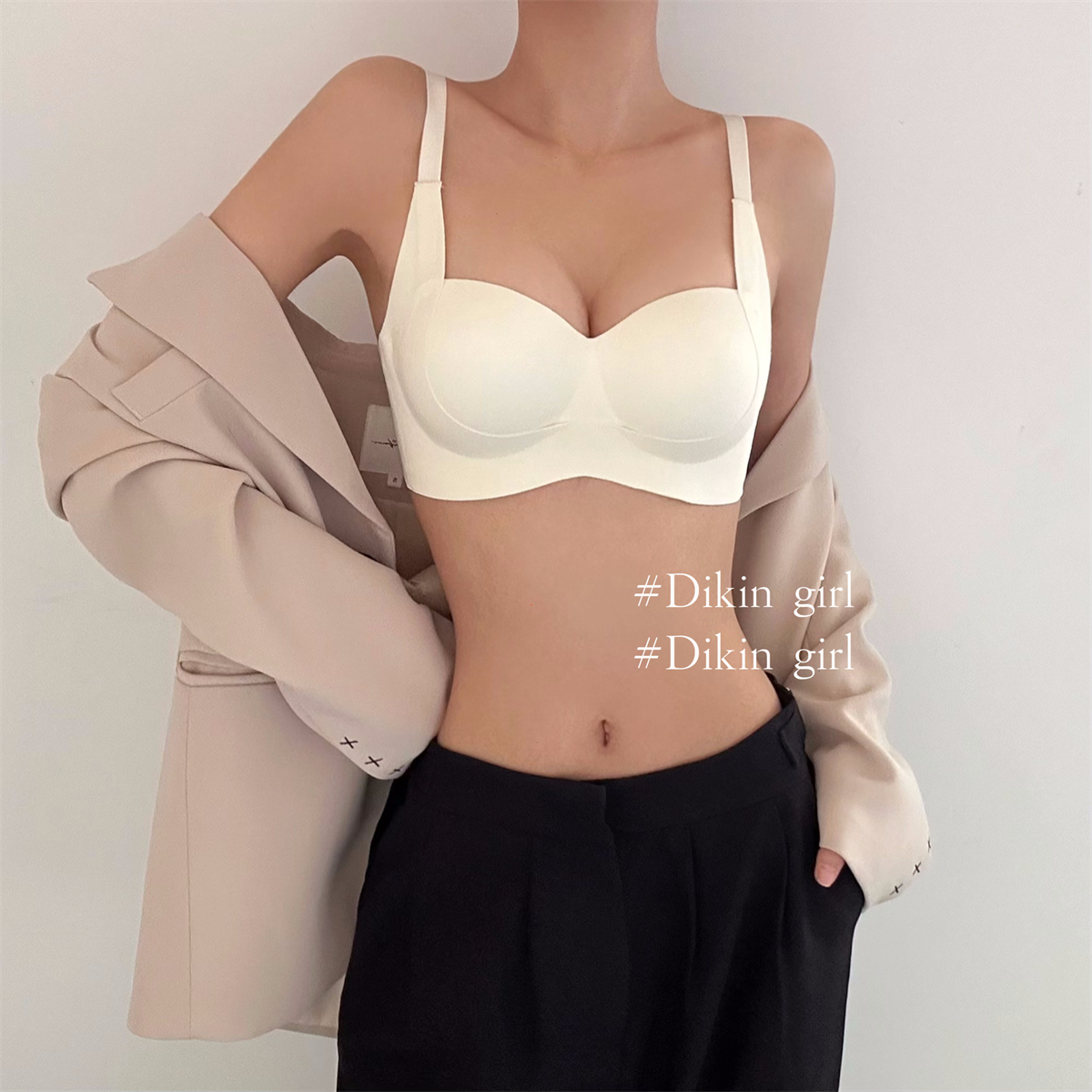 Thermal underwear for women with small breasts, autumn and winter, upper support, anti-sagging, white bra, seamless bra without rims
