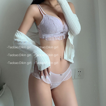 Lingerie women confused summer seamless without steel ring small chest gathering big green girl black and white sexy bra set