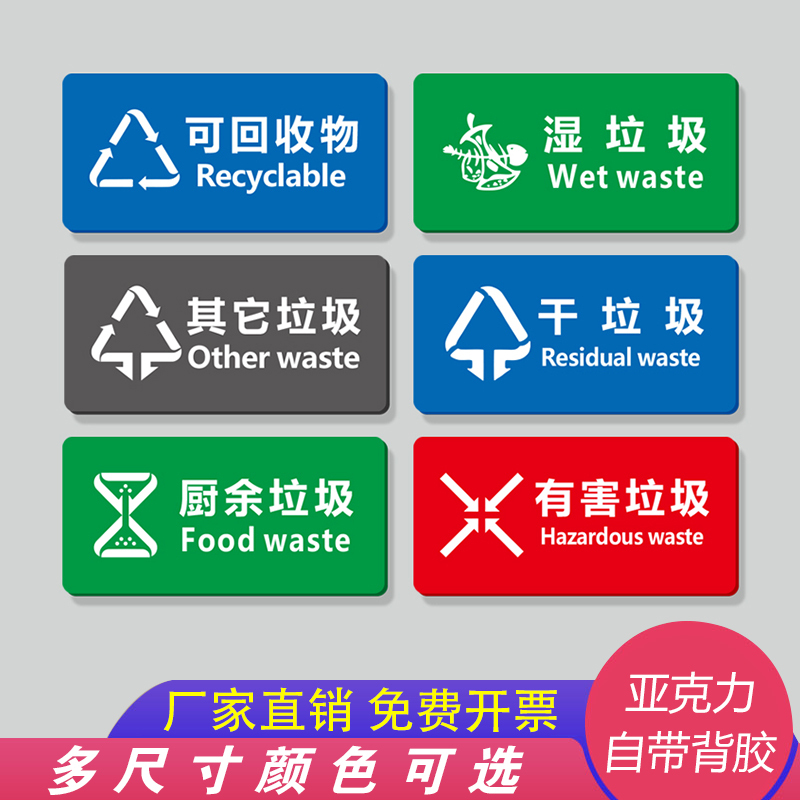 Acrylic Garbage Classification Signs, Non-Recyclable Waste, Food Waste, Dry and Wet Waste, Other Waste Stickers Acrylic Garbage Classification Signs, Non-Recyclable Waste, Food Waste, Dry and Wet Waste, Other Waste Stickers