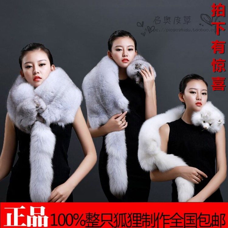 Fox walled neck whole genuine leather grass scarves shawl winter warm men and women Leather Grass Whole Blue Fox