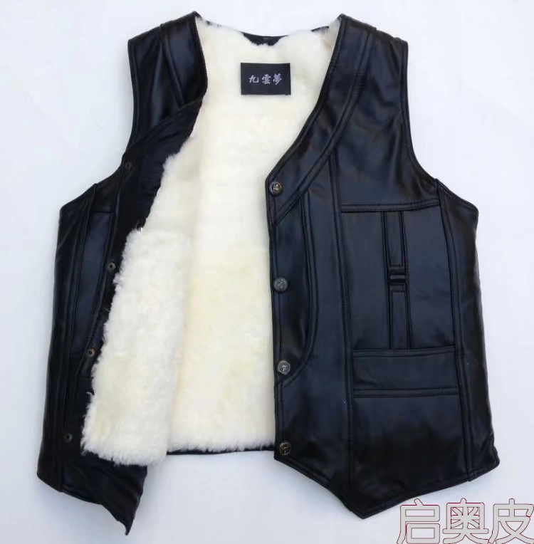 Áo len nam lông trung niên một mùa thu và mùa đông da cỏ vest da cừu vest ấm áp cotton