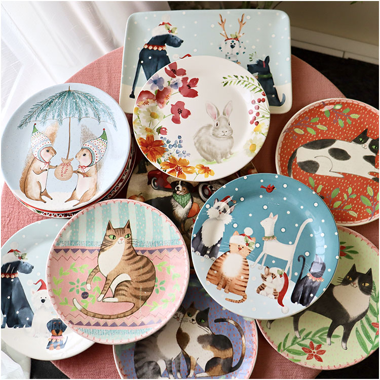 Love Home Foreign Trade Export Ceramic Tableware Household Plate Western Plate Breakfast Plate Cartoon Underglaze Color Hand-painted Disc