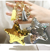 Glitter sequin five-pointed star car keychain creative cute Korean version of men and women Star key chain bag pendant