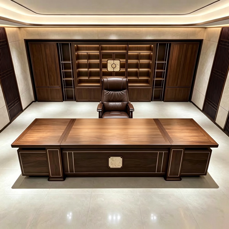 New Chinese-Style Solid Wood Executive Desk, Black Walnut Wood, President's Office, Boss's Desk, Simple and Elegant Executive Desk and Chair Set New Chinese-Style Solid Wood Executive Desk, Black Walnut Wood, President's Office, Boss's Desk, Simple and Elegant Executive Desk and Chair Set