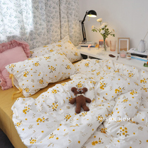 ins Wind Korean small floral cotton four-piece bow pillow case cotton bed sheet bed hats 4 sets bedding