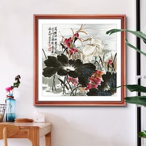 New Chinese restaurant decoration painting entrance entrance square ink painting lotus nine fish picture hanging painting Chinese wind wall painting