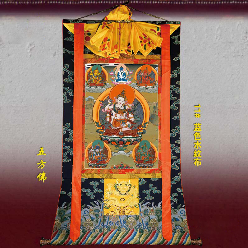 Five Fangfang Buddhas Buddha cotton cloth Cotton Cloth Mounted Hand-painted Minerals Crafts Gifts Swing Accessories Vintage Decorative Scroll Hung Painting Factory 566