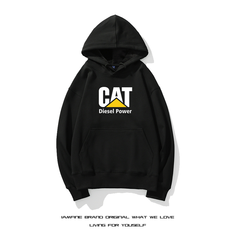 Cat Excavator Logo Hoodie, Heavy Machinery Merchandise, Hooded Sweatshirt for Men and Women, Casual Excavator Jacket for Guys