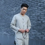 Tang phù hợp với nam thanh niên bộ đồ dài tay cotton và vải lanh cha mặc phù hợp với phong cách quốc gia quần áo thể thao nam