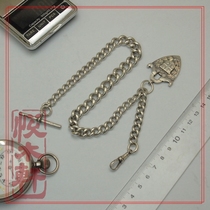 Antique collection fine British 925 silver T-bar pocket watch chain with exquisite badge and tag