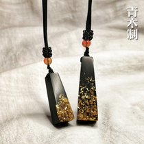 (Green Wood) hand made sandalwood meets gold foil pendant resin drop sandalwood custom jewelry lovers gift items