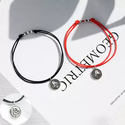 Title Gold List) time to run) Koi King Weibo head portrait sterling silver round brand thin leather rope hand simple men and women