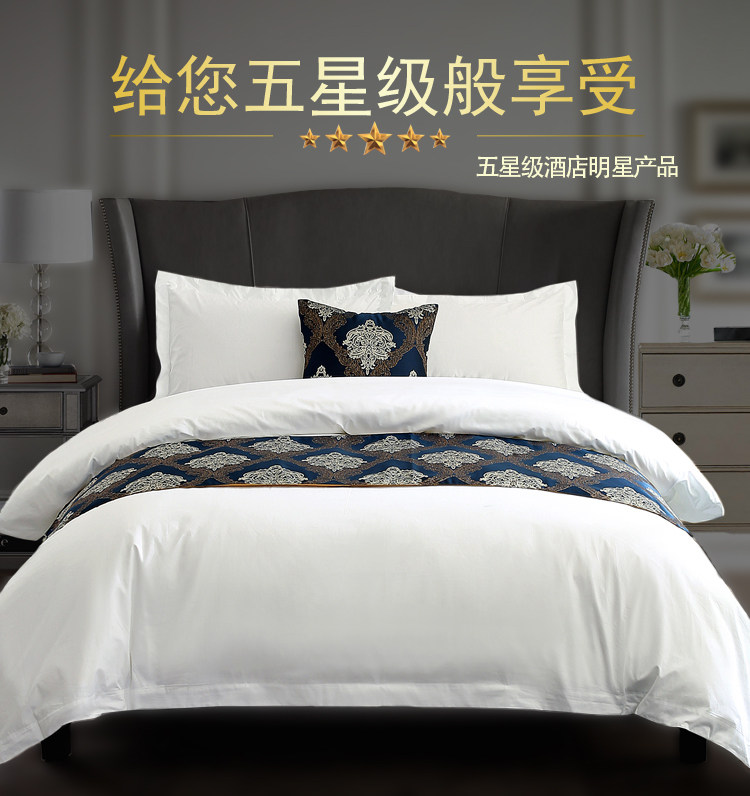 Khách sạn năm sao bộ đồ giường linen màu rắn trắng 60 cotton cotton satin bốn mảnh giường đôi