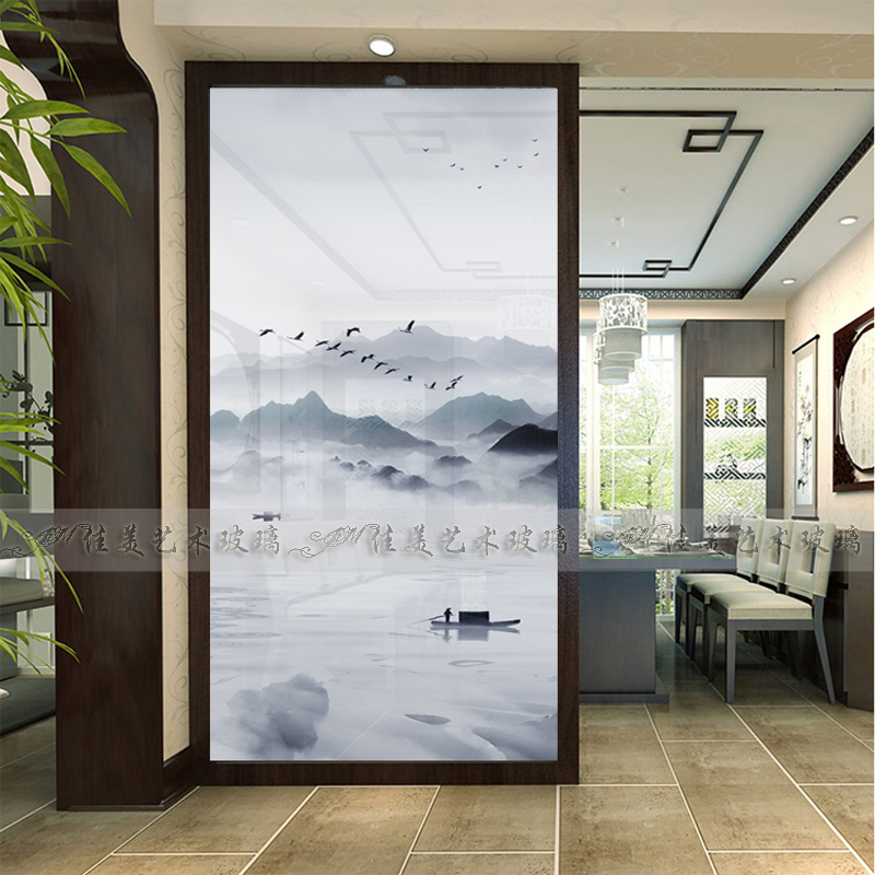 Custom art glass partition screen porch background modern simple Nordic double-sided transparent custom clip wire explosion-proof