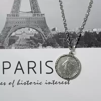 Original design border silver coin change necklace Retro silver coin necklace French sowing goddess silver coin pendant necklace