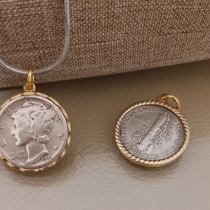 Ink Churley Silver coin mercury Little Flying Man ten cent Silver coin pendant necklace