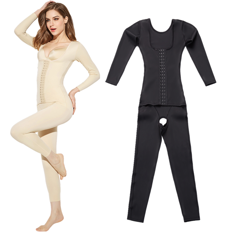 Full Body Reinforced version open crotch Body Shapewear postpartum repair close-up Hip Beauty Body Tight Fit Pants Long Sleeves