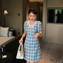 DALU careful machine plaid skirt gentle wind bow check temperament dress goddess fan 2020 new summer