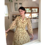 Весенний летний лонгслив, рубашка, длинное платье, с вышивкой, V-образный вырез, цветочный принт, А-силуэт