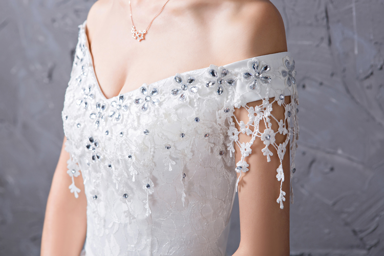 Kafwei's new bride's one -shoulder wedding dress Qi Di Korean Elegant White Film Studio Large size thin custom 0571 Kafwei's new bride's one -shoulder wedding dress Qi Di Korean Elegant White Film Studio Large size thin custom 0571