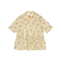 EIN Yan Dongfang mulberry silk jacquard new Chinese-style placket with partial lace-up national style loose top 24 summer new style