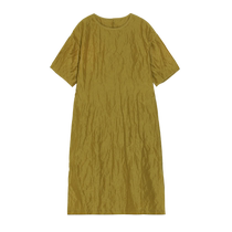 EIN Yan Literary and Fashionable Intelligentsia Round Neck Slit Silk Cotton Metal Wire Short Sleeve Dress 24 Summer New Style