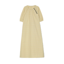 EIN Yan retro jacquard Chinese style oblique placket buttoned raglan puff sleeve lace-up cotton dress 24 new summer styles