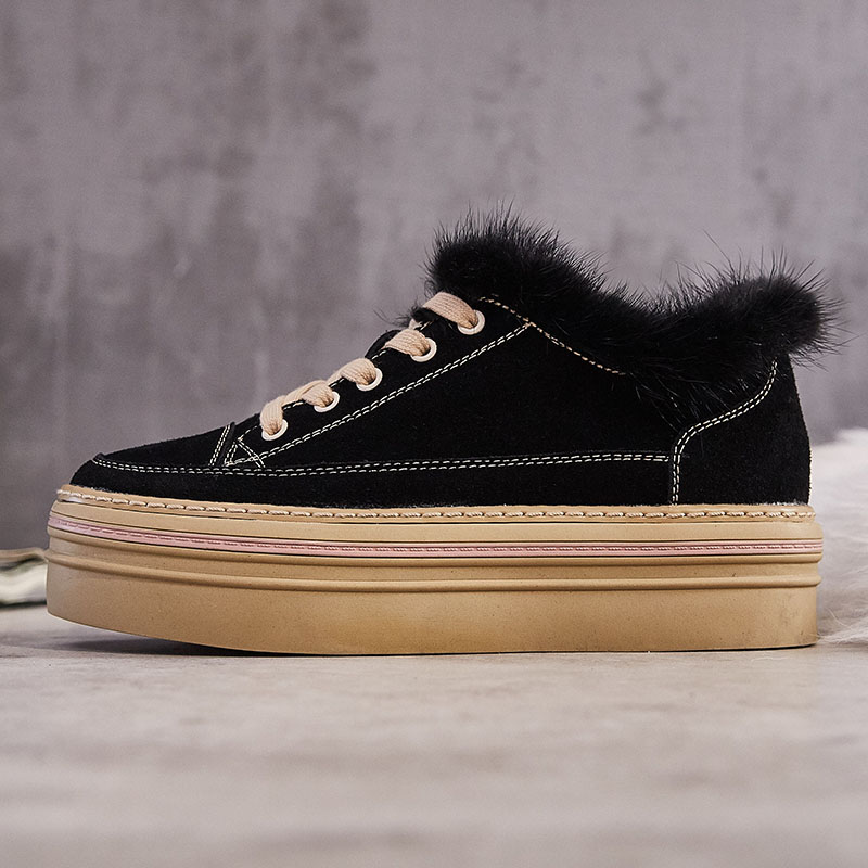 Winter new Han edition Increased female shoes thick soles cake leisure shoes leather plus wool shoes