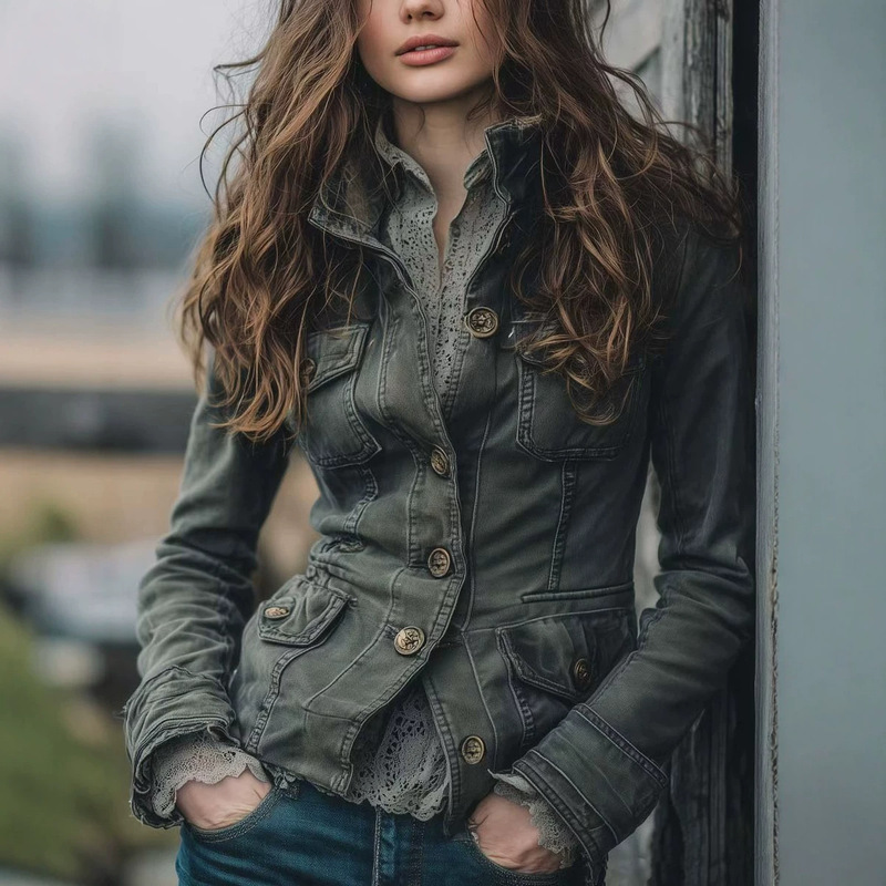 American Retro Hot Girl Denim Shirt for Women, Stylish Niche Slim-Fit Jacket Top