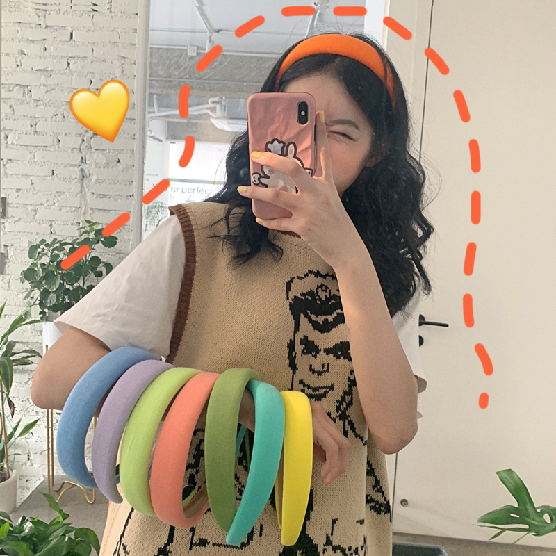 Korean retro headband net red candy color pompous girl heart green sponge wide edge hairband female wild out
