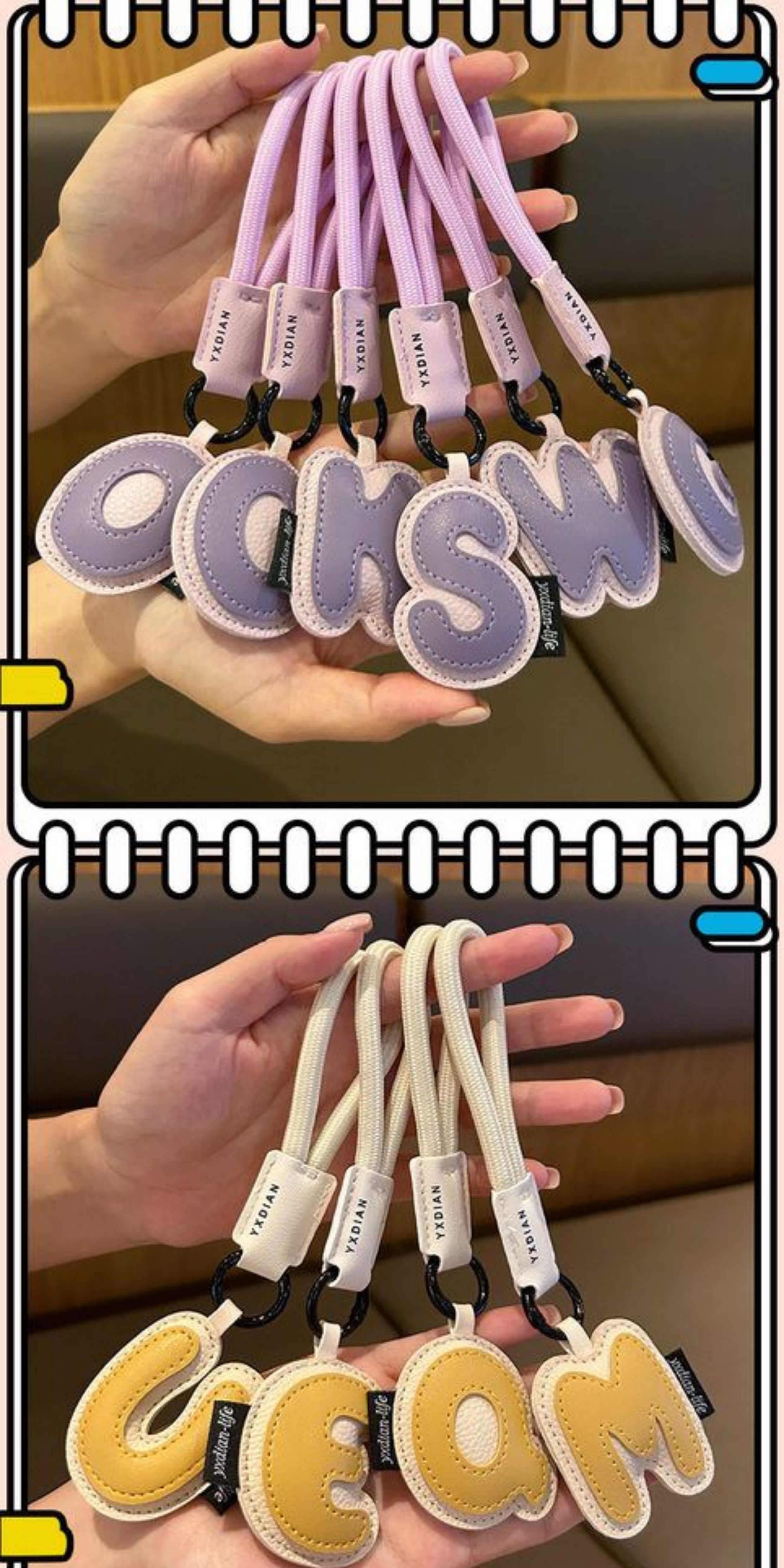 Letter Key Chain Cute Creative Bag Leather Pendant Couple Schoolbag Car Key Chain Lanyard Small Ornament_voghion.com