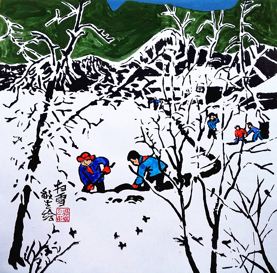 Lower Snow Children Sweep Snow Hotel Hotel Hotel Guesthouse Kindergarten Decoration Beautician County Peasant Painting Size 25x25cm-Taobao