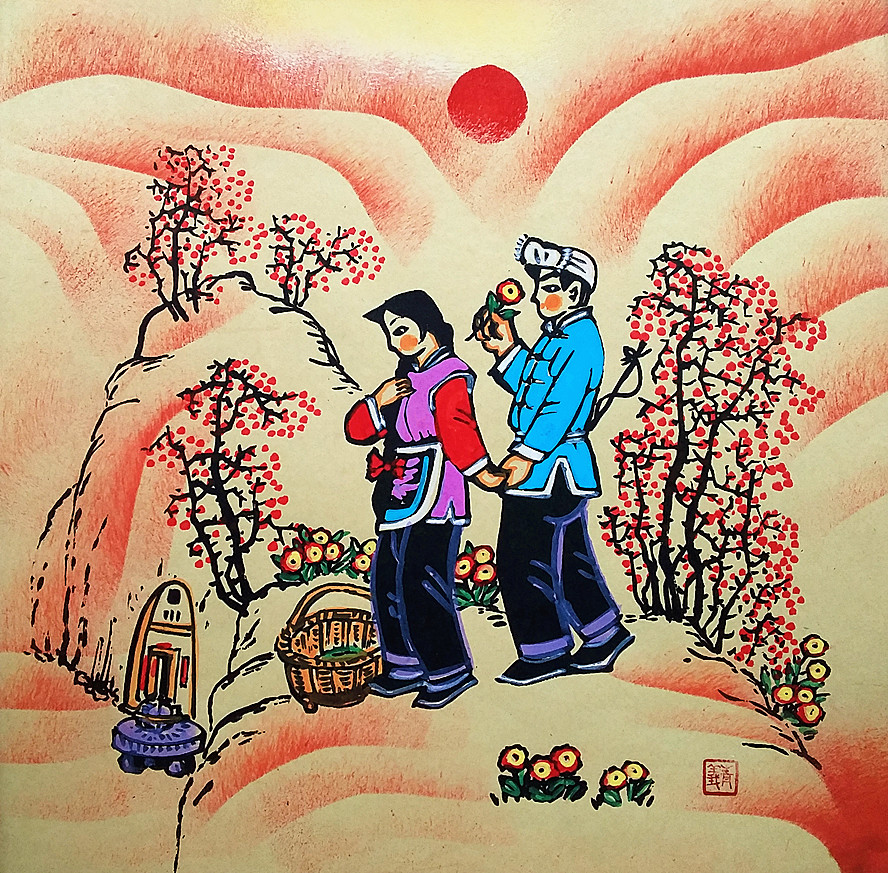 Young people love hotel hotel rural leisure farm decoration Zhang Qingyi Huxian farmer painting size 25x25cm