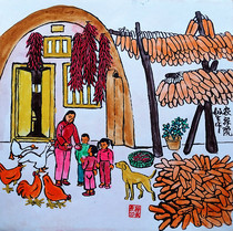 Farmyard farmhouse decoration Shaanxi cave dwellings Xian Huyi Cheng Minshenghu County farmer painting size 25x25cm