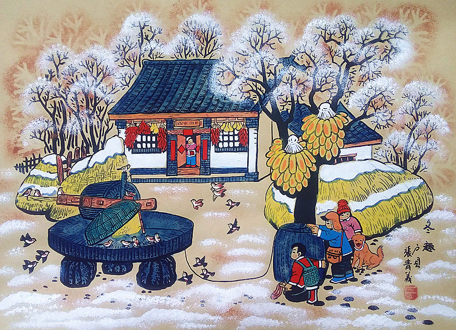 Winter anecdote Rural farmhouse Children's Home Children Farmers Home LeSnow View See the Sparrow County Farmers Draw Size 52x38cm-Taobao