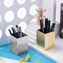 304 stainless steel square pen holder thickened 1MM desktop stationery eyebrow pencil storage box office pen barrel diffuser