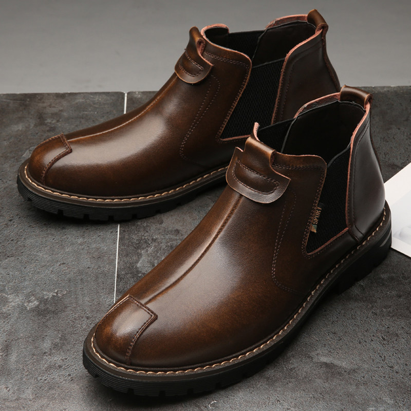 Autumn Winter retro Chelsea Short boot High drum midbarrel low Help genuine leather shoes Inn style Bull Leather Boots Martin Men's boots