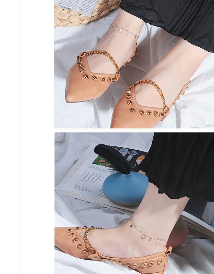 S925 sterling bạc sao trăng tua vòng chân nữ phiên bản Hàn Quốc của sinh viên đơn giản Sen cá tính gợi cảm món quà hoang dã - Vòng chân lắc chân bạc