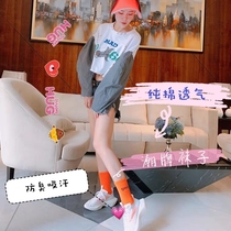 Tide brand socks womens middle tube pure cotton socks deodorant and sweat absorption stockings spring and summer thin breathable fashion trend