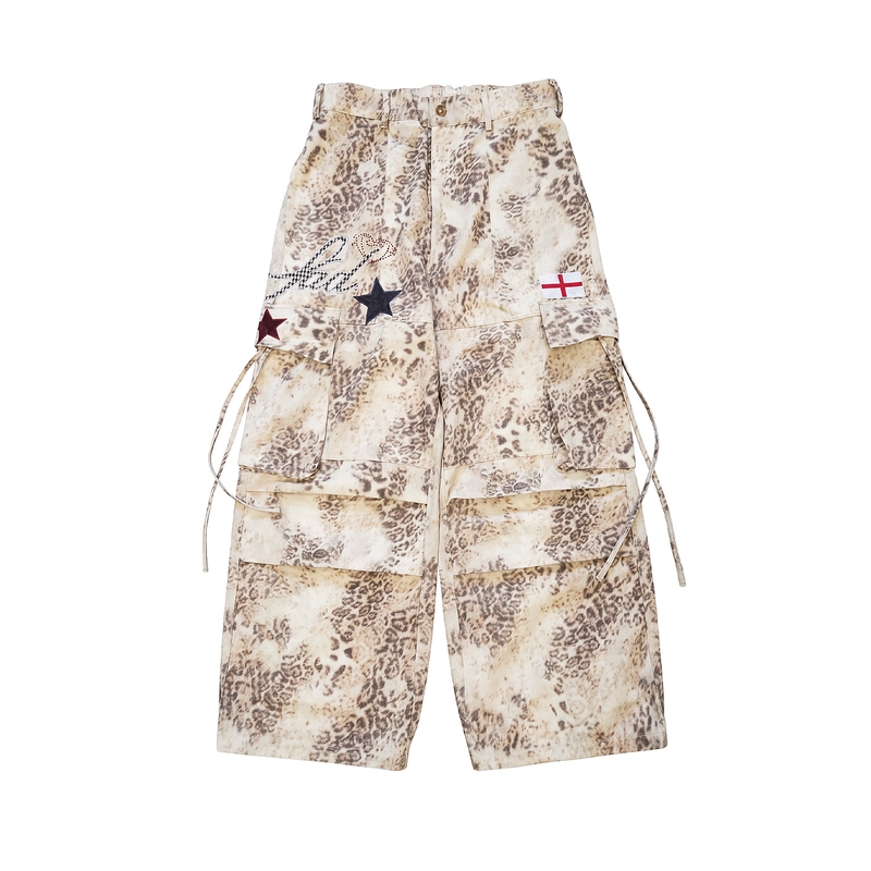 Sadsoup Gobi Leopard Print Classic Star Patch Wide-Leg Leopard Print Pants