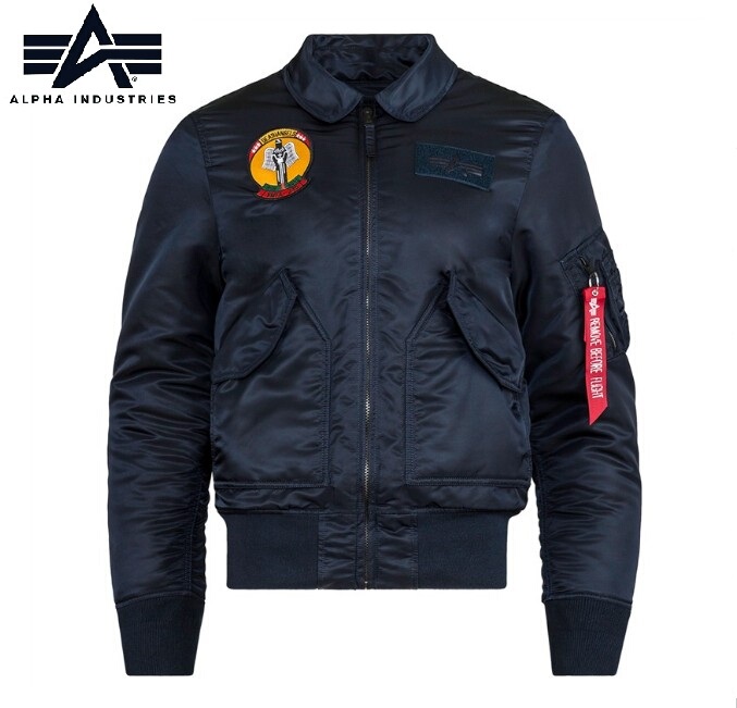 Alpha Alpha Industrial Cwu45P Slim Fit Blue Camouflage Back Color Plastic Pilot Cruise Jacket