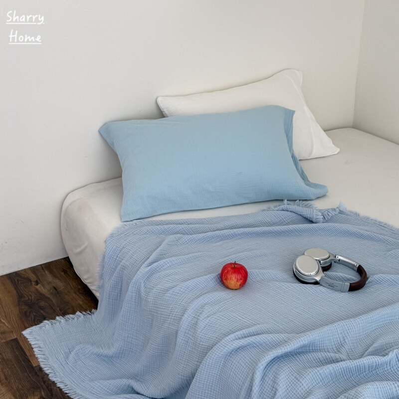 Wabi-Sabi ins Fresh Four-Layer Wrinkled Gauze Blanket, Class a 100% Cotton, Blue Office Sofa Air Conditioning Throw Blanket Wabi-Sabi ins Fresh Four-Layer Wrinkled Gauze Blanket, Class a 100% Cotton, Blue Office Sofa Air Conditioning Throw Blanket