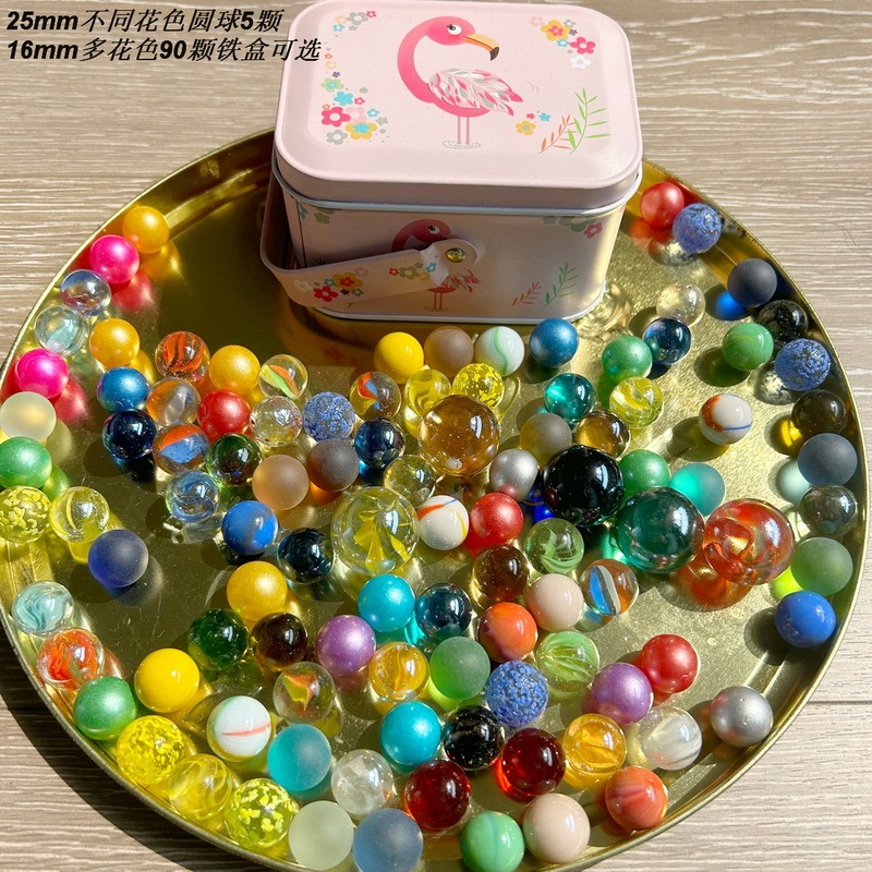 Nostalgic Multi-Colored Glass Beads Children's Toys Glass Balls Marbles Fish Tank Vase Decoration Marbles Iron Box Set