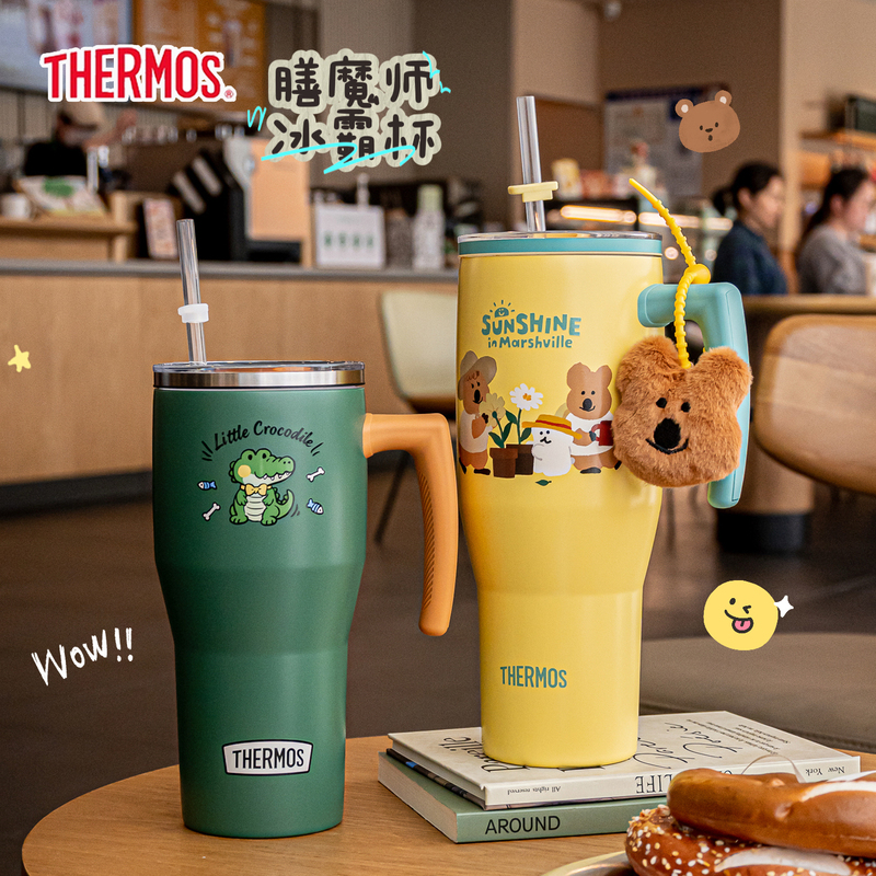 Thermos Retro Ice Cup Large Capacity Thermal Insulation Cup Giant Direct Drinking Straw Double Drinking Cup Sports Water Cup